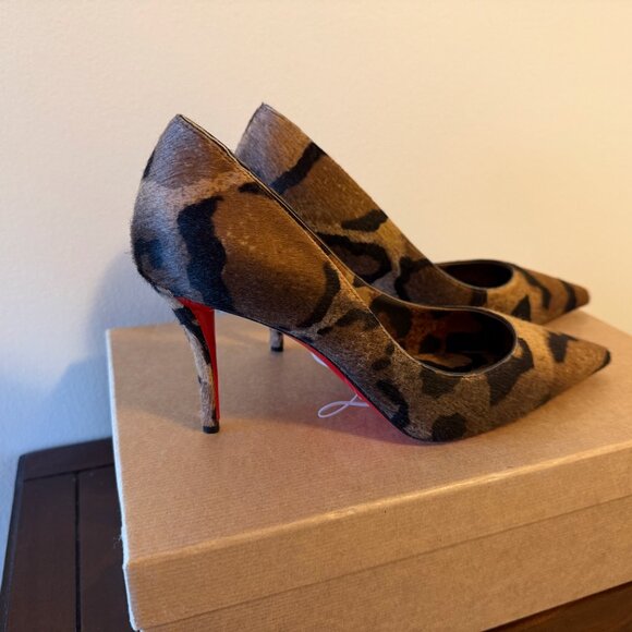CHRISTIAN LOUBOUTIN Miss Z Leopard-printed Pony Red Sole Pumps, Size 6B - Picture 4 of 6